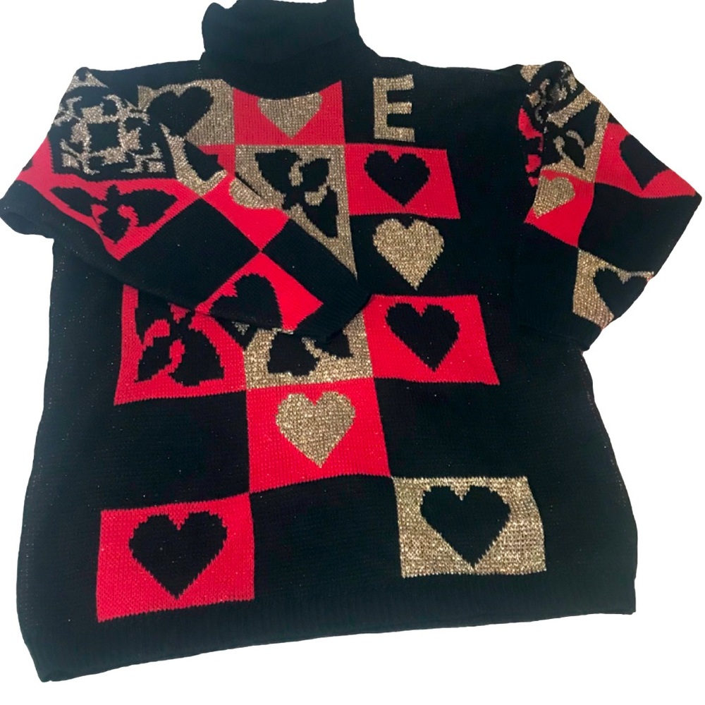 Vintage 80s metallic sweater turtleneck casino Las Vegas shoulder pads